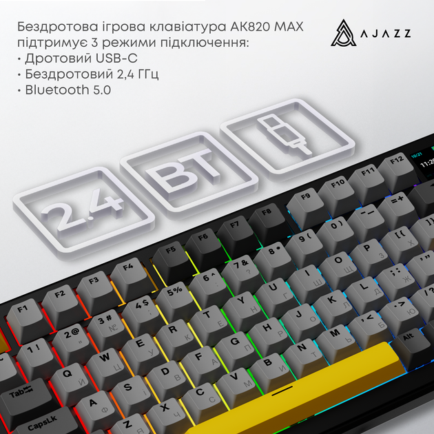 Клавіатура бездротова Ajazz AK820 MAX Magnetic switches Black RGB (AK820MAX-M-BGY) - Фото 15 Клавіатура бездротова Ajazz AK820 MAX Magnetic switches Black RGB (AK820MAX-M-BGY) - зображення 15