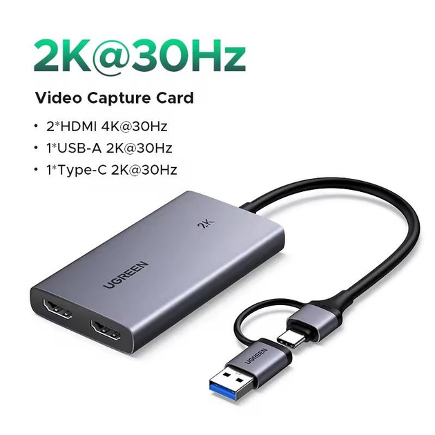 Карта видеозахвата UGREEN CM726 4K@30Hz, USB-A/C на HDMI, форматы YUY2/MJPEG, Live Stream Recording Grey (25773) - изображение 9