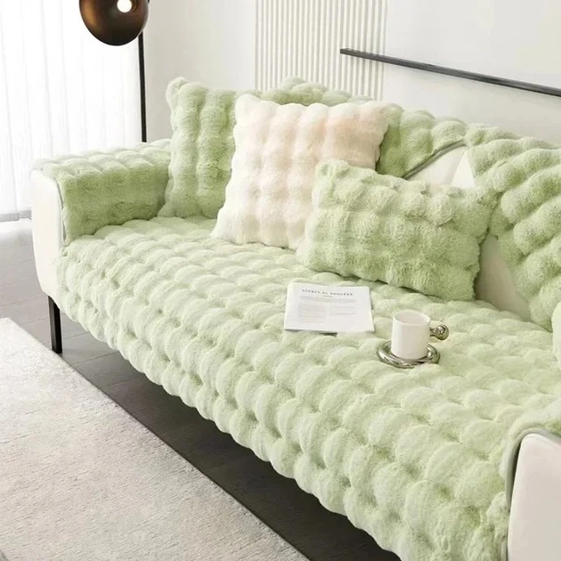 Мягкая накидка для дивана меховая Diana Textile, Зелений, 90х160 см, Искусственный мех - изображение 2
