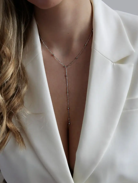 Ланцюжок краватка Fashion Jewerly кольє з кульками подовжене сріблястий колір покрите сріблом 925 (SVS) - зображення 3