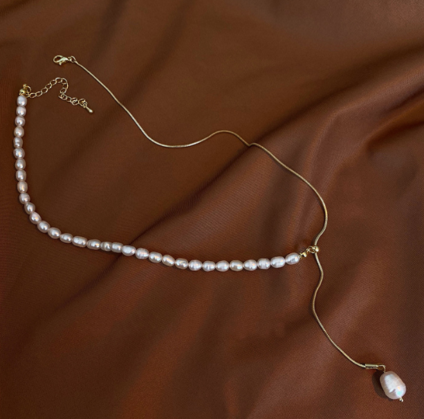 Цепочка колье Fashion Jewerly галстук на шею с искусственным жемчугом золотистый цвет бижутерия (SVS) - изображение 3