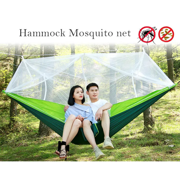 Подвесной гамак с москитной сеткой HIeha нейлоновый, с карманом, полный комплект - изображение 4