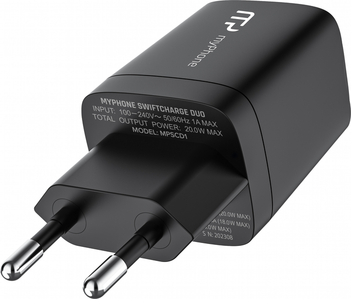 Ładowarka do telefonów myPhone SWIFTCHARGE DUO 20 W USB-A USB-C PD Black (AKC001235) - obraz 6