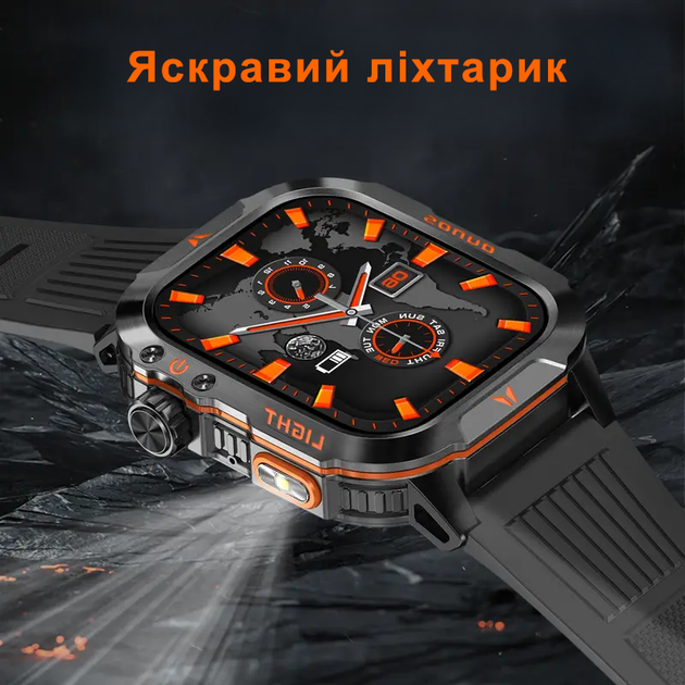 Мужские спортивные смарт-часы IronTrack – 2.01" экран, водонепроницаемость, фонарик, звонки, фитнес-трекер, 2 ремешка в комплекте - изображение 4