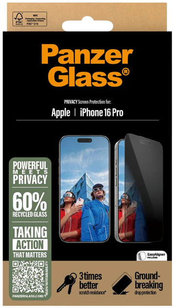 Szkło hartowane PanzerGlass Privacy Screen Protector Ultra-Wide Fit do Apple iPhone 16 Pro Black (5715685002465) - obraz 4