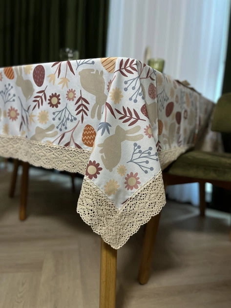 Скатерть водоотталкивающая Delux Textil с кружевом Пасхальные кролики классик 210 х 140 см (368124) - изображение 2
