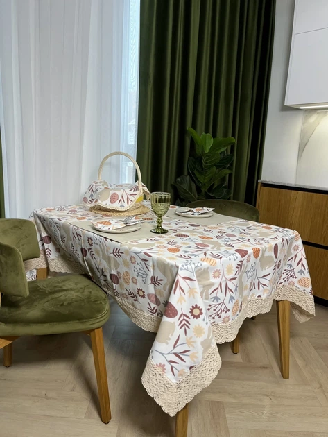 Скатерть водоотталкивающая Delux Textil с кружевом Пасхальные кролики классик 210 х 140 см (368124) - изображение 3
