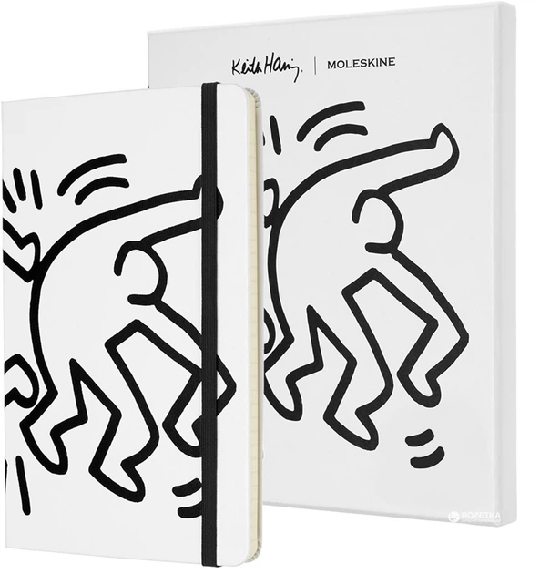 Подарочный набор Moleskine Keith Haring Записная книга 13 х 21 см 240 страниц в линейку Белая + Ручка-ролер Plus 0.7 мм Чёрная (8055002855907) - изображение 2
