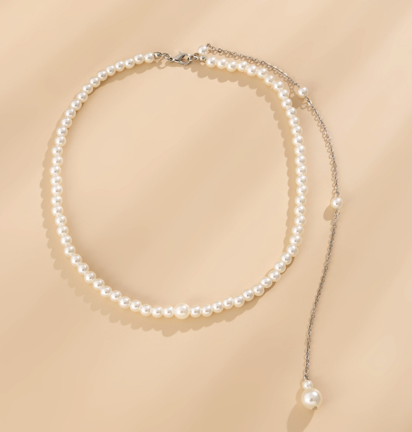 Кольє перлинне Fashion Jewerly ланцюжок бодічейн на шию спину одяг жіноче намисто краватка сріблястий колір біжутерія (SVS) - зображення 6