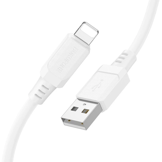 Міцний дата кабель Borofone BX115 Lotto USB to Lightning 2.4A (1m) White - зображення 3