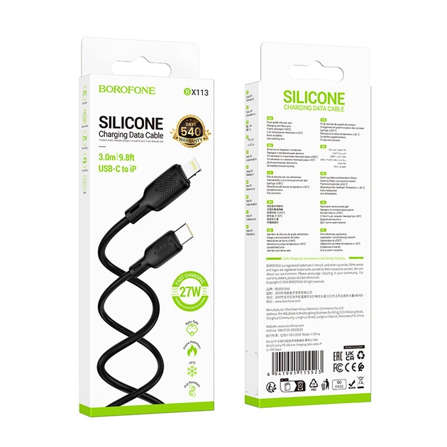 Міцний дата кабель Borofone BX113 Lenny Type-C to Lightning 27W (3m) Black - зображення 5