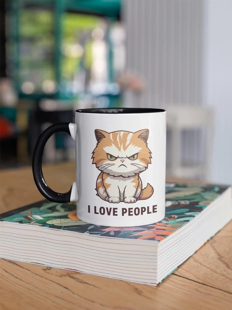 Чашка з принтом "I Love People" на подарунок для друга, подруги керамічна 330 мл біла з чорною ручкою - Фото 3 Чашка з принтом "I Love People" на подарунок для друга, подруги керамічна 330 мл біла з чорною ручкою - зображення 3