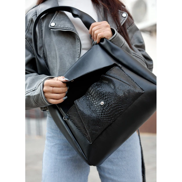 Жіноча сумка Sambag HOBO Bliss чорна крокодил - зображення 7
