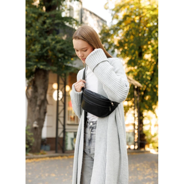 Жіноча сумка на пояс бананка шкіряна Sambag Tirso BTT чорнa - Фото 2 Жіноча сумка на пояс бананка шкіряна Sambag Tirso BTT чорнa - изображение 2