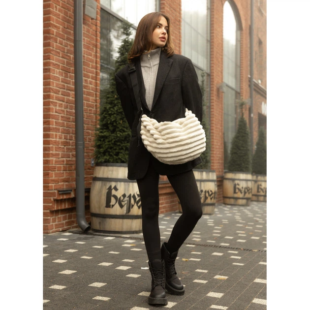 Жіноча сумка Sambag HOBO Bag-glove тканева молочна - изображение 3