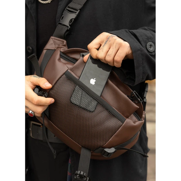 Велика чоловіча поясна сумка бананка Sambag DynamicDart коричнева - Фото 4 Велика чоловіча поясна сумка бананка Sambag DynamicDart коричнева - изображение 4