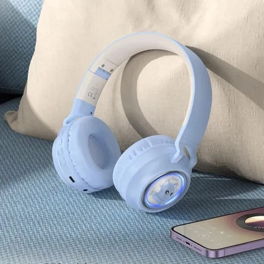 Беспроводные наушники HOCO W50 Cute fun BT headphones, BT5.3, AUX, TF, 400mAh, 12h, blue - изображение 4