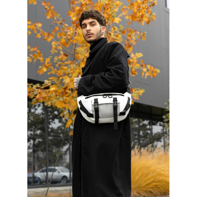 Велика чоловіча поясна сумка бананка Sambag DynamicDart біла - изображение 7