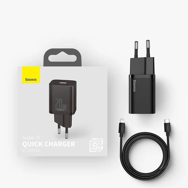 Блок живлення Baseus Super Quick Charger 20w комплект з кабелем type-c - lightning (TZCCSUP-B01) - Фото 6 Блок живлення Baseus Super Quick Charger 20w комплект з кабелем type-c - lightning (TZCCSUP-B01) - зображення 6