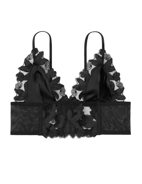 Бралет Victoria's Secret LUXE LINGERIE Unlined Floral Embroidered Bralette 34DD Чорний (26044998) - изображение 3
