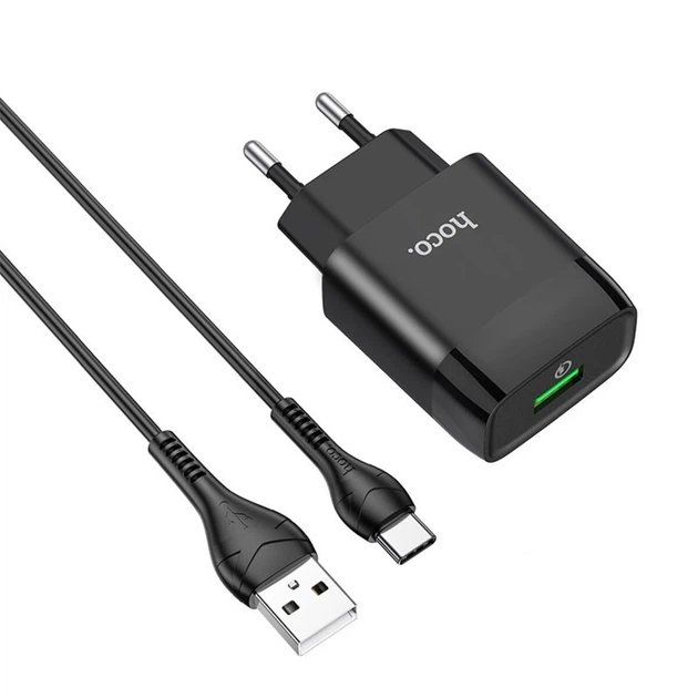 Зарядний пристрій HOCO C72Q Glorious single port QC3.0 charger set USB to Type-C 18W Black (6931474732545) - Фото 1 Зарядний пристрій HOCO C72Q Glorious single port QC3.0 charger set USB to Type-C 18W Black (6931474732545) - зображення 1