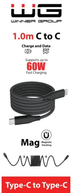 Kabel Winner Group USB Type-C - USB Type-C 60 W 1 m Black (8591194126062) - obraz 3