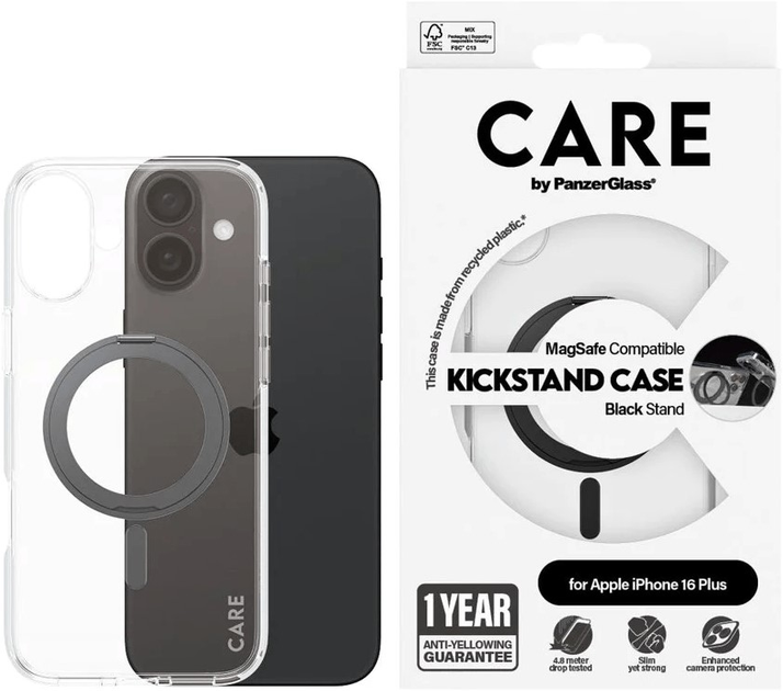 Etui CARE by PanzerGlass Feature Case Kickstand with MagSafe do Apple iPhone 16 Plus Transparent (5715685003844) - obraz 3