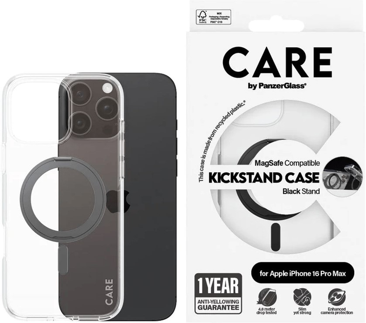 Etui CARE by PanzerGlass Feature Case Kickstand with MagSafe do Apple iPhone 16 Pro Max Transparent (5715685003851) - obraz 3