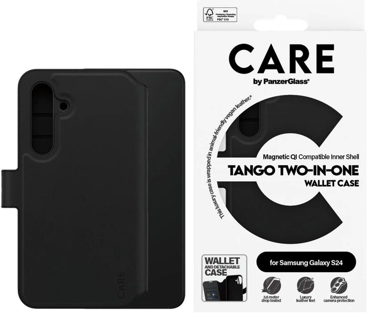 Etui z klapką CARE by PanzerGlass Tango Two-in-One Wallet with Magnetic Qi do Samsung Galaxy S24 Black (5715685012327) - obraz 3