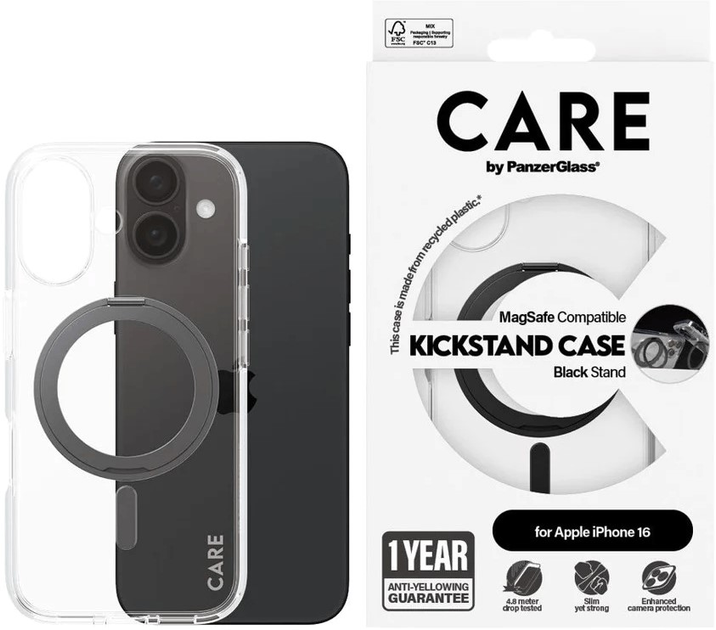 Etui CARE by PanzerGlass Feature Case Kickstand with MagSafe do Apple iPhone 16 Transparent (5715685003868) - obraz 3