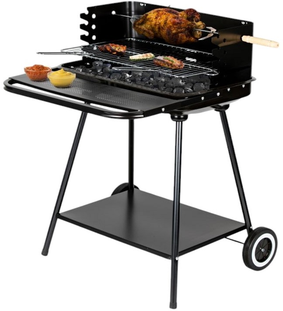 Grill węglowy ModernHome by Multistore z rożnem i regulacją rusztu + dwie duże półki (5903089067146) - obraz 4
