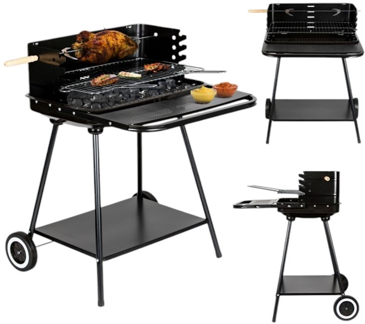 Grill węglowy ModernHome by Multistore z rożnem i regulacją rusztu + dwie duże półki (5903089067146) - obraz 7