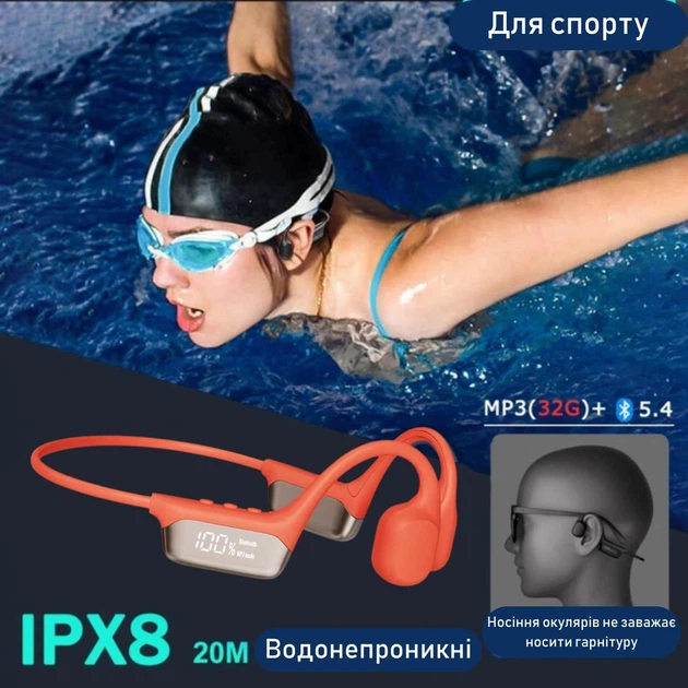 Аккумуляторные беспроводные стерео наушники с Bluetooth 5.4 VAORLO S10 водонепроницаемая спортивная гарнитура с индикатором заряда и костной проводимостью, оранжевый (102170127) - изображение 3