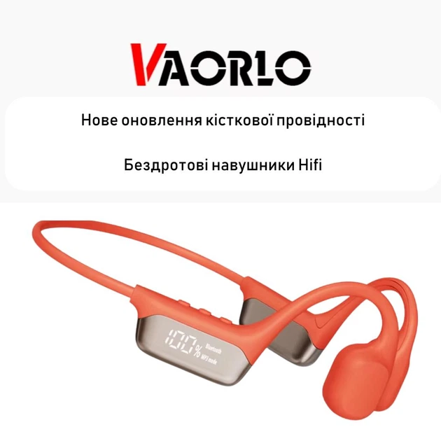 Аккумуляторные беспроводные стерео наушники с Bluetooth 5.4 VAORLO S10 водонепроницаемая спортивная гарнитура с индикатором заряда и костной проводимостью, оранжевый (102170127) - изображение 4