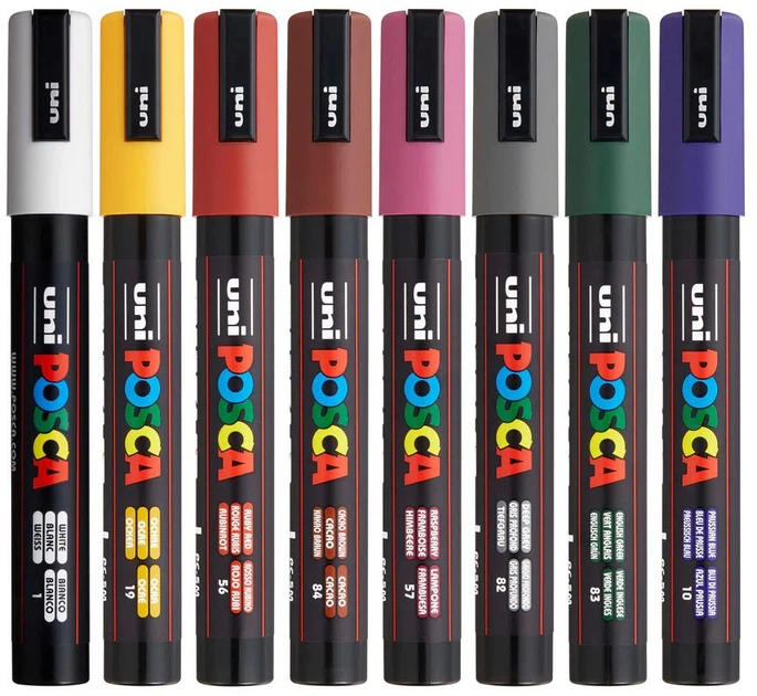 Набор маркеров Uni Posca PC-5M Dark Color 8 шт (PC-5M DARK COLOR 8C) - изображение 2