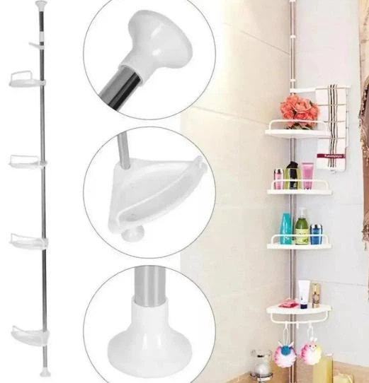 Угловая полка для ванной комнаты Multi Corner Shelf, белая, стойка в душевую, телескопическая, вместительная от 1,05 до 2,6 м - изображение 5