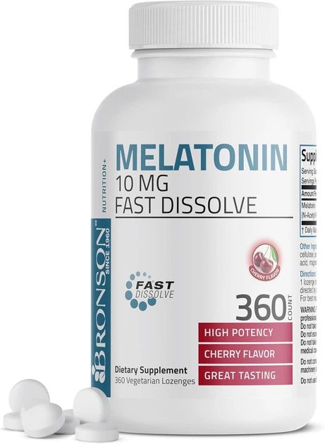 Добавка преміум-класу для нормального сну режиму Bronson Melatonin 10mg 360 таблеток - Фото 1 Добавка преміум-класу для нормального сну режиму Bronson Melatonin 10mg 360 таблеток - зображення 1