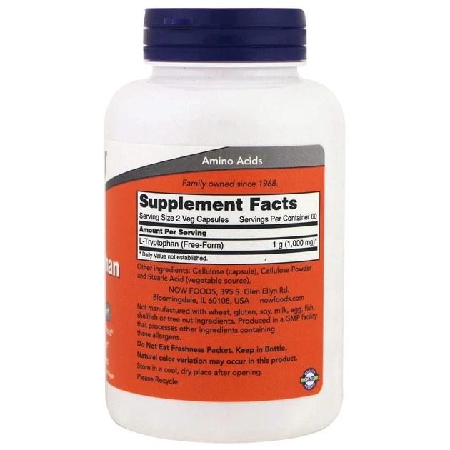 Триптофан Now Foods L-Tryptophan 500 мг 120 вег капсул в упаковці (ARE-573054) - зображення 2