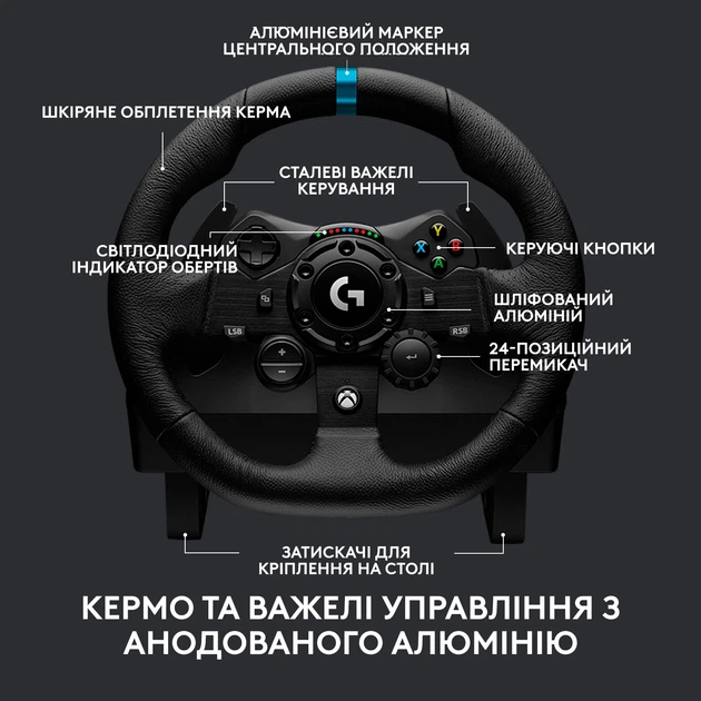 Дротове кермо Logitech G923 Racing Wheel and Pedals for Xbox One and PC (941-000158) - зображення 6