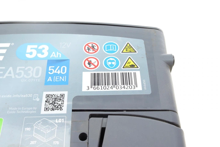 Акумуляторна батарея 53Ah/540A 207x175x190/+R/B13 Premium EA530 EXIDE - изображение 3