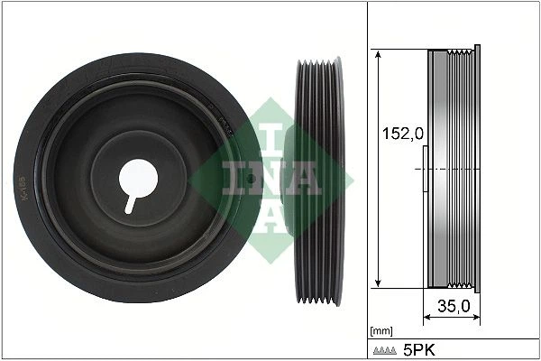 Шків колінвалу Renault Kangoo 1.5dCi -04,2004 5PK, K9K 700/702/704/710 544 0054 10 INA - зображення 6