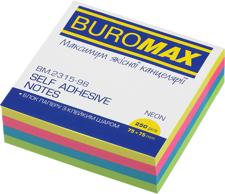 Упаковка бумаги для заметок Buromax Neon с клейким слоем 75х75 мм 250 листов х 2 шт (BM.2315-98.2) - Фото 2 Упаковка бумаги для заметок Buromax Neon с клейким слоем 75х75 мм 250 листов х 2 шт (BM.2315-98.2) - изображение 2