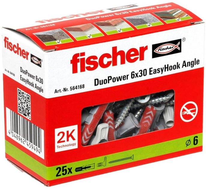 Набір шурупів і дюбелів Fischer EasyHook Angle DuoPower 6x30 25 шт. (564168) - зображення 1