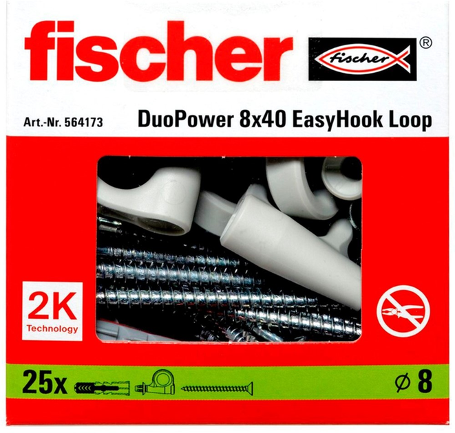 Набір шурупів і дюбелів Fischer EasyHook Loop DuoPower 8x40 25 шт. (564173) - зображення 2