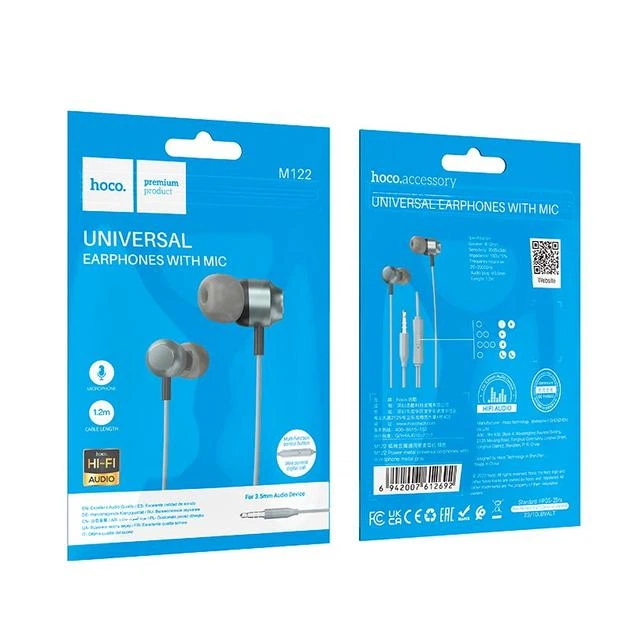 Дротові наушники HOCO M122 Power metal universal earphones with microphone, 3.5mm, 1.2m, metal-grey - изображение 4