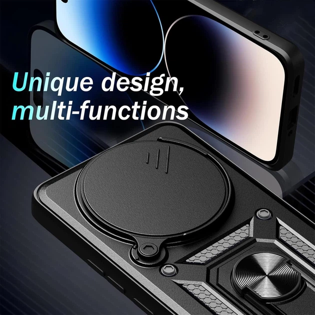 Чехол Hide Shield для Xiaomi Redmi Note 14 Pro 4G бампер противоударный с подставкой кольцом Black - Фото 4 Чехол Hide Shield для Xiaomi Redmi Note 14 Pro 4G бампер противоударный с подставкой кольцом Black - изображение 4