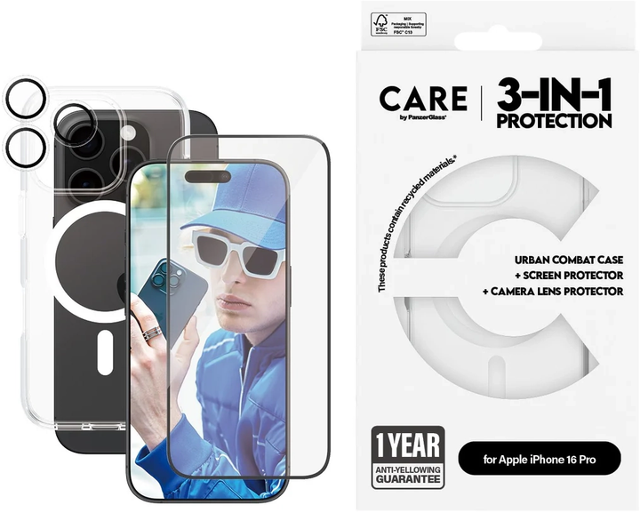 Zestaw panel + szkło CARE by PanzerGlass Flagship 3-in-1 dla iPhone 16 Pro Transparent (5715685004803) - obraz 5