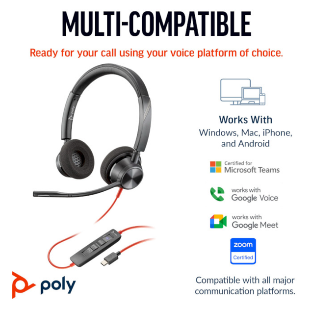 Проводная гарнитура наушники с микрофоном Poly BlackWire C3320 M USB-C + USB-C/A Adapter HS Stereo Black (8X220AA) - Фото 4 Проводная гарнитура наушники с микрофоном Poly BlackWire C3320 M USB-C + USB-C/A Adapter HS Stereo Black (8X220AA) - изображение 4