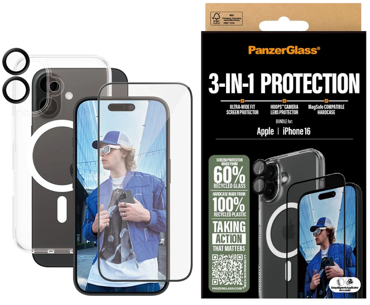 Zestaw panel + szkło CARE by PanzerGlass 3-in-1 Protection dla iPhone 16 Transparent (5715685003387) - obraz 5