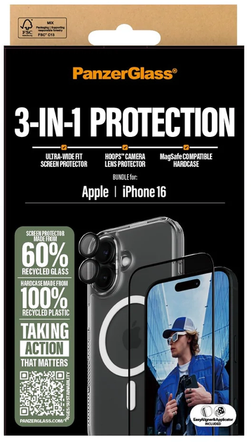 Zestaw panel + szkło CARE by PanzerGlass 3-in-1 Protection dla iPhone 16 Transparent (5715685003387) - obraz 6